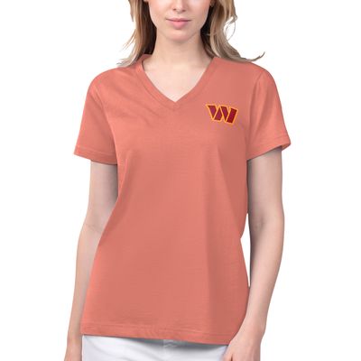 Women's Margaritaville Coral Washington Commanders Game Time V-Neck T-Shirt