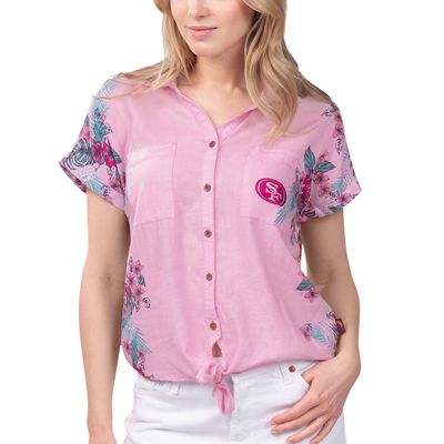 Women's Margaritaville Pink San Francisco 49ers Stadium Tie-Front Button-Up Shirt