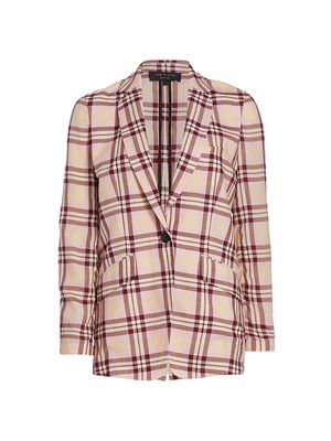 Women's Margot Single-Breasted Plaid Blazer - Pink Plaid - Size 0