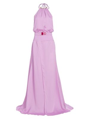 Women's Marie Belted Halterneck Gown - Rose - Size Large