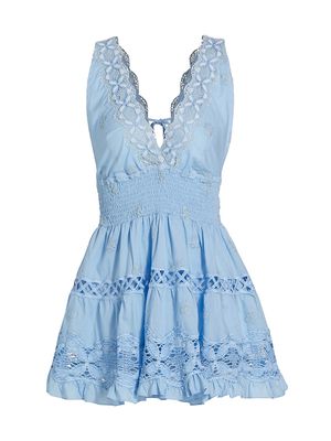 Women's Marisa Cotton Lace Flounce Dress - Canale Blue - Size XL - Canale Blue - Size XL
