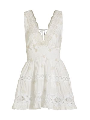 Women's Marisa Cotton Lace Flounce Dress - White - Size Medium - White - Size Medium