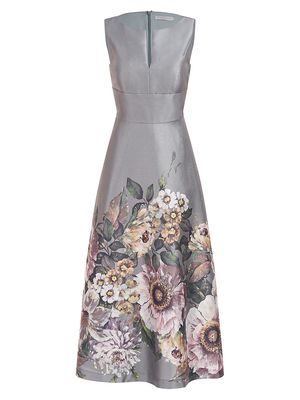 Women's Marlene Organza Floral Midi-Dress - Sage Gray - Size 16