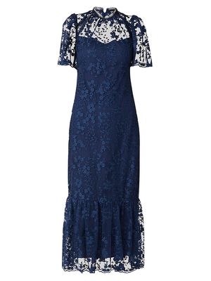 Women's Martine Floral Lace Midi-Dress - Navy - Size 2