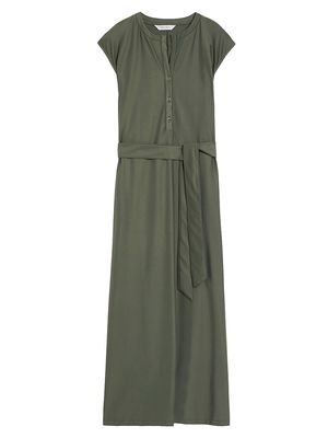 Women's Megaton Jersey Belted Midi Dress - Dark Green - Size XS