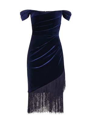 Women's Melissa Velvet Fringe Dress - Navy - Size 4