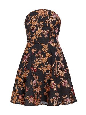 Women's Metallic Floral Fit & Flare Minidress - Black - Size 8