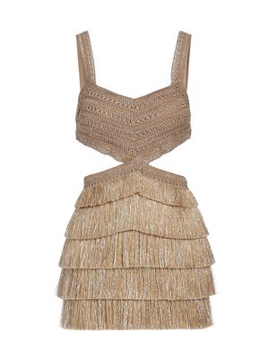 Women's Metallic Fringe & Cut-Out Minidress - Gold - Size 10