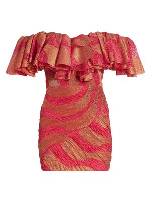 Women's Metallic Lace Bodycon Minidress - Fuchsia - Size 0 - Fuchsia - Size 0