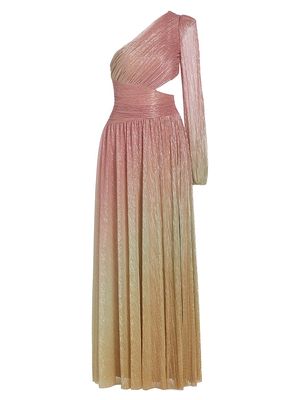 Women's Metallic Ombré One-Shoulder Maxi Dress - Golden Hour - Size 0