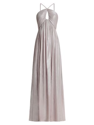 Women's Metallic Pleated Gown - Champagne - Size 0