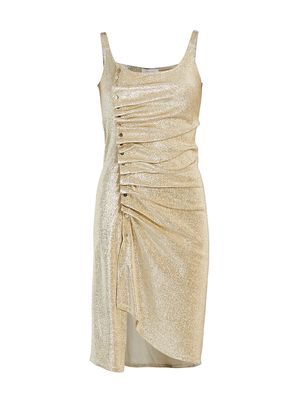 Women's Metallic Ruched Button-Front Minidress - Silver Gold - Size 2