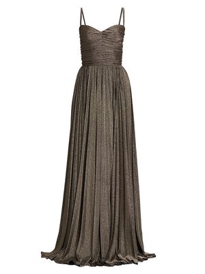 Women's Metallic Ruched Pleated Gown - Oro - Size 0