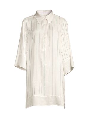 Women's Metallic Striped Mini Shirtdress - White - Size XXS - White - Size XXS