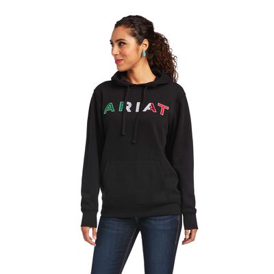 Women's Mexico Hoodie in Black Cotton, Size: XS by Ariat