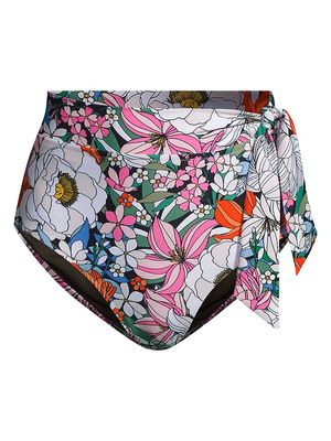 Women's Mid-Rise Double-Tie Bikini Bottom - Tropical Garden - Size Medium