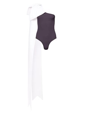 Women's Milly Black With Bow Swimsuit - White - Size Large