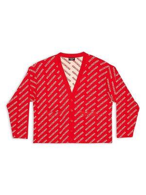 Women's Mini Allover Logo Cardigan - Red White - Size Large