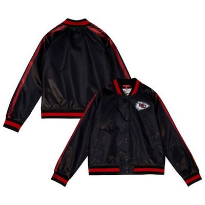 Women's Mitchell & Ness Black Kansas City Chiefs Raglan Satin Full-Snap Jacket