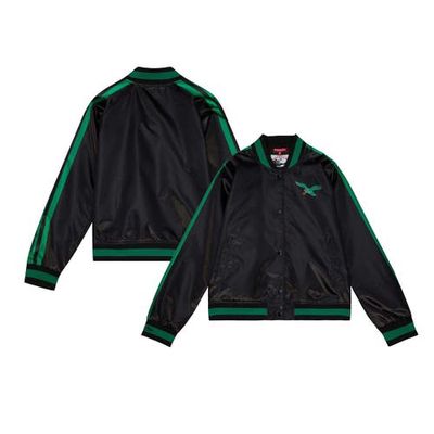 Women's Mitchell & Ness Black Philadelphia Eagles Raglan Satin Full-Snap Jacket