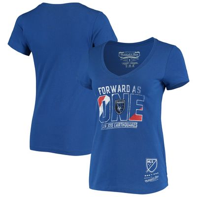 Women's Mitchell & Ness Blue San Jose Earthquakes Forward As One V-neck T-Shirt