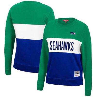 Women's Mitchell & Ness Green/Royal Seattle Seahawks Color Block Pullover Sweatshirt