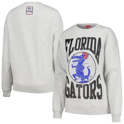Women's Mitchell & Ness Heather Gray Florida Gators Oversized Logo Lightweight Pullover Sweatshirt