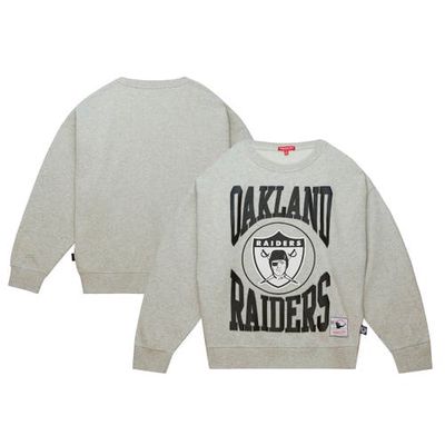 Women's Mitchell & Ness Heather Gray Las Vegas Raiders Gridiron Classics Logo 3.0 Pullover Sweatshirt