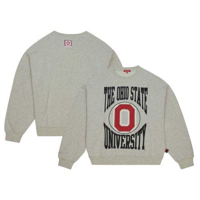 Women's Mitchell & Ness Heather Gray Ohio State Buckeyes Oversized Logo Lightweight Pullover Sweatshirt