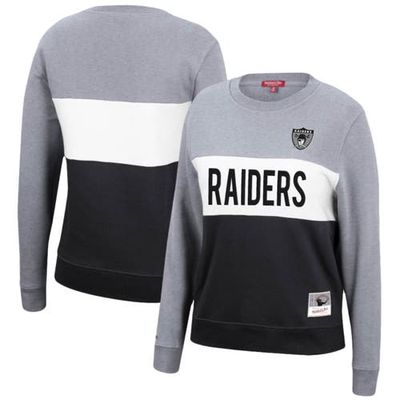 Women's Mitchell & Ness Heathered Silver/Black Las Vegas Raiders Color Block Pullover Sweatshirt