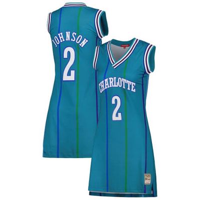 Women's Mitchell & Ness Larry Johnson Teal Charlotte Hornets 1992 Hardwood Classics Name & Number Player Jersey Dress