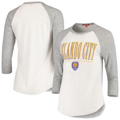 Women's Mitchell & Ness White Orlando City SC Tight Defense Raglan 3/4 Sleeve T-Shirt