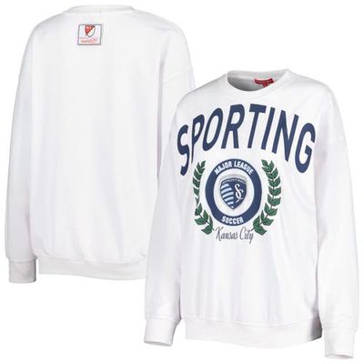 Women's Mitchell & Ness White Sporting Kansas City Logo 2.0 Pullover Sweatshirt