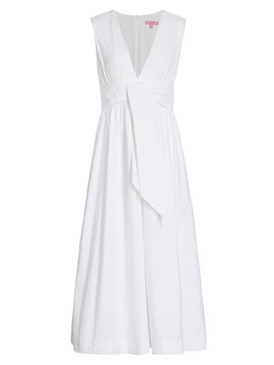 Women's Mixed Media V- Neck Midi-Dress - White - Size 0 - White - Size 0