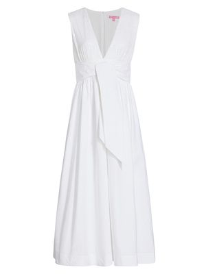 Women's Mixed Media V- Neck Midi-Dress - White - Size 12 - White - Size 12