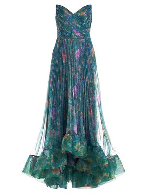 Women's Moira Strapless Pleated Floral Gown - Stippled Meadow - Size 10