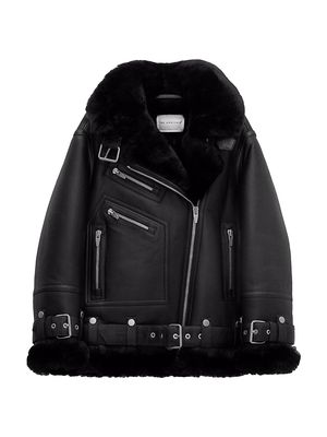 Women's Moya Leather & Shearling Moto Jacket - Space Black - Size XS - Space Black - Size XS