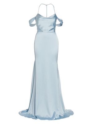 Women's Muriel Satin Open-Back Gown - Pale Blue - Size 8