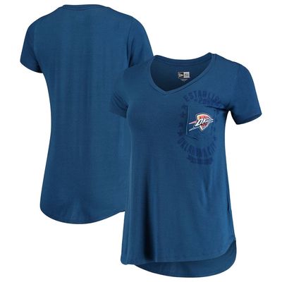 Women's New Era Blue Oklahoma City Thunder Pocket Detail Pigment Dye Jersey V-Neck T-Shirt