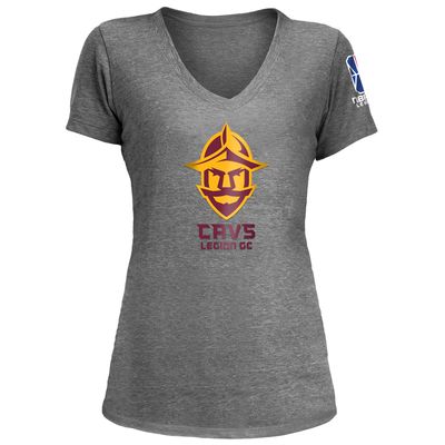 Women's New Era Heather Gray Cavs Legion GC NBA 2K League Logo Wordmark Tri-Blend V-Neck T-Shirt