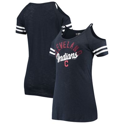 Women's New Era Navy Cleveland Indians Slub Jersey Cold Shoulder T-Shirt