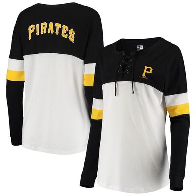 Women's New Era White/Black Pittsburgh Pirates Lace-Up Long Sleeve T-Shirt