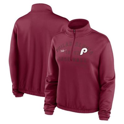 Women's Nike Burgundy Philadelphia Phillies Rewind Splice Half-Zip Semi-Cropped Bubble Hem Sweatshirt