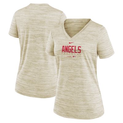 Women's Nike Cream Los Angeles Angels City Connect Velocity Practice Performance V-Neck T-Shirt