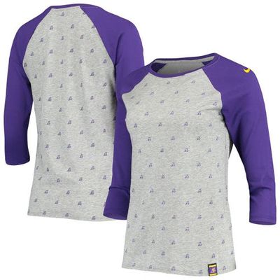 Women's Nike Gray Los Angeles Lakers Allover Print Raglan 3/4-Sleeve Performance T-Shirt