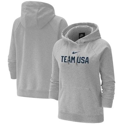 Women's Nike Heather Gray Team USA Varsity Fleece Raglan Pullover Hoodie