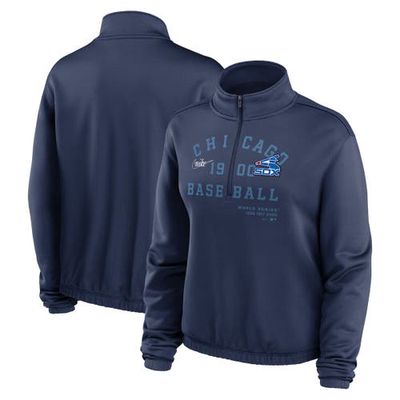 Women's Nike Navy Chicago White Sox Rewind Splice Half-Zip Semi-Cropped Bubble Hem Sweatshirt