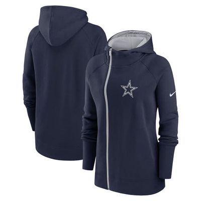 Women's Nike Navy Dallas Cowboys Asymmetrical Raglan Full-Zip Hoodie