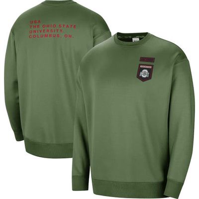 Women's Nike Olive Ohio State Buckeyes Military Collection All-Time Performance Crew Pullover Sweatshirt