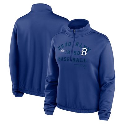 Women's Nike Royal Brooklyn Dodgers Rewind Splice Half-Zip Semi-Cropped Bubble Hem Sweatshirt